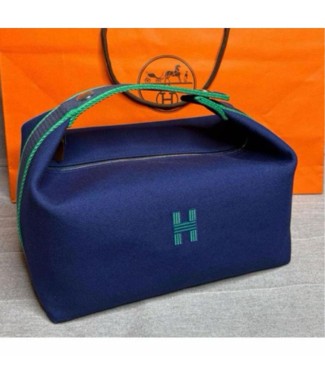 HERMES Темно-синяя хлопковая косметичка, фото 3