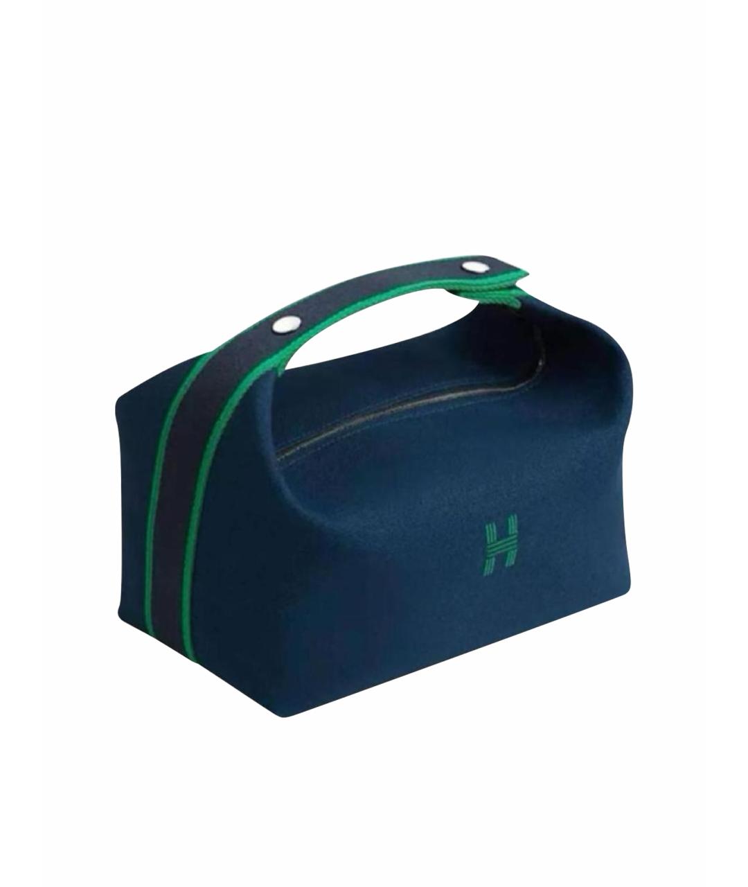 HERMES Темно-синяя хлопковая косметичка, фото 1