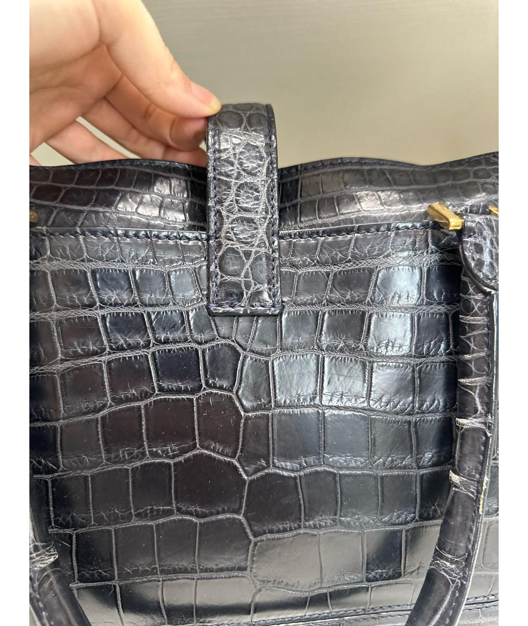 LORO PIANA Темно-синяя сумка с короткими ручками из экзотической кожи, фото 1