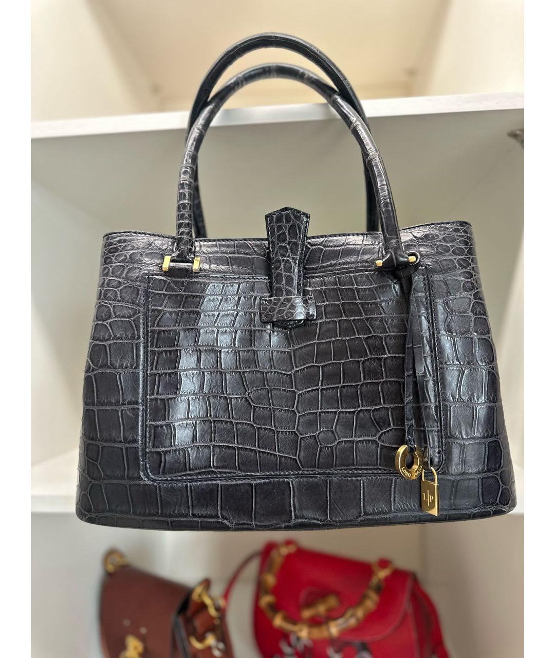 LORO PIANA Темно-синяя сумка с короткими ручками из экзотической кожи, фото 2