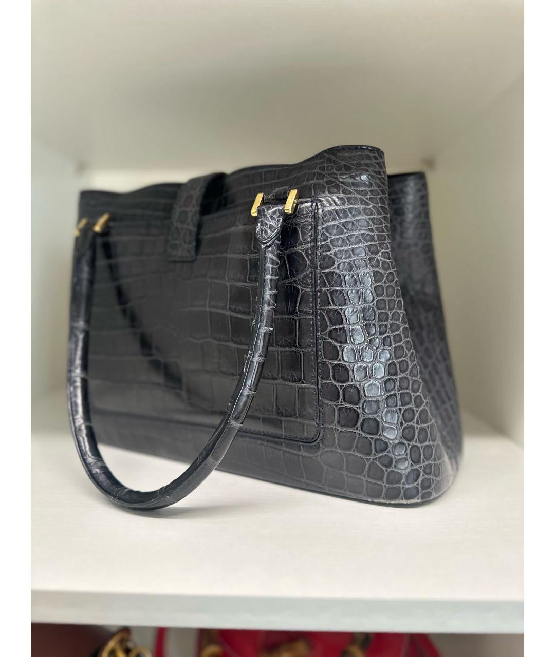 LORO PIANA Темно-синяя сумка с короткими ручками из экзотической кожи, фото 3