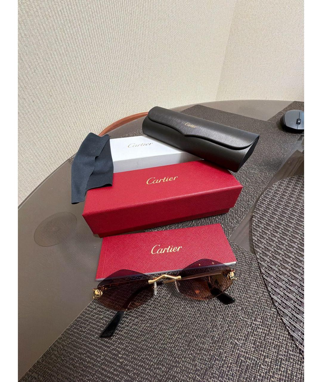 CARTIER Коричневые металлические солнцезащитные очки, фото 6
