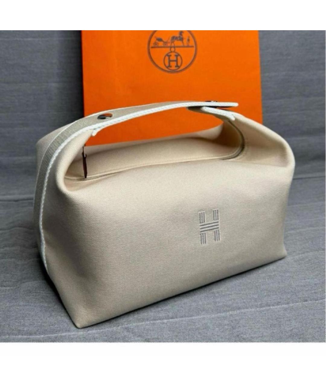HERMES Бежевая хлопковая косметичка, фото 2