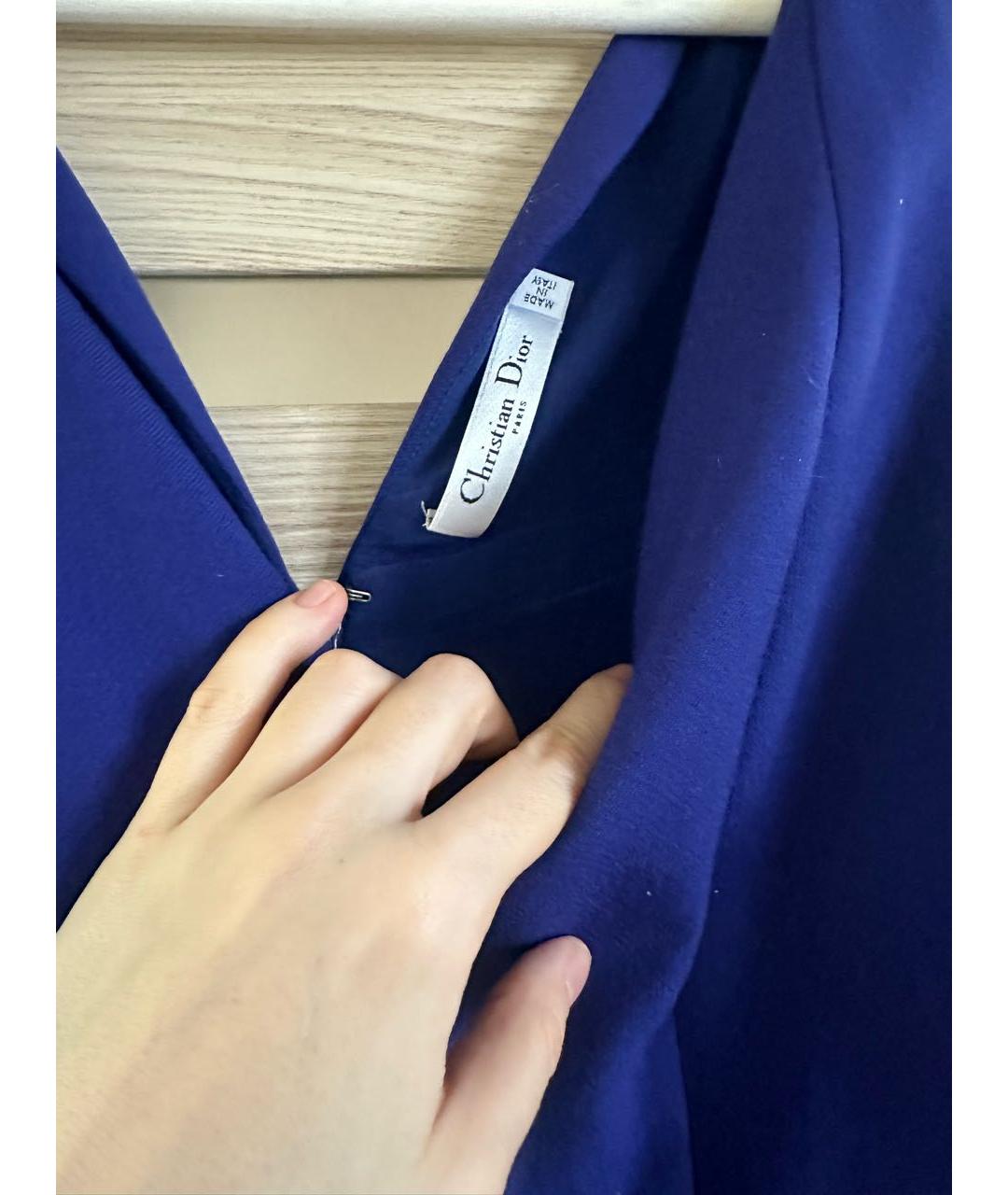 CHRISTIAN DIOR Синее шерстяное коктейльное платье, фото 3