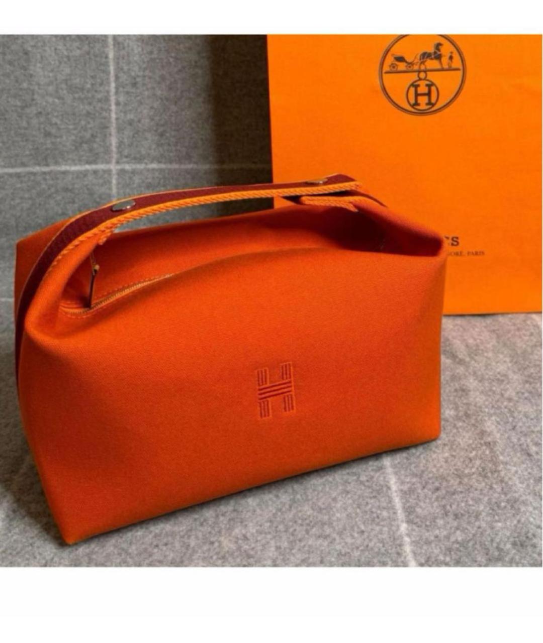 HERMES Оранжевая хлопковая косметичка, фото 2