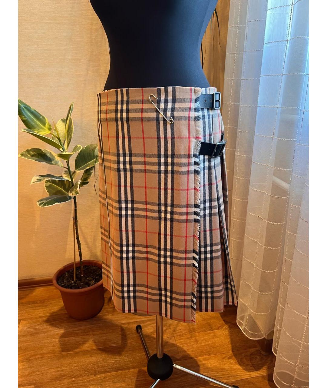 BURBERRY Бежевая шерстяная юбка миди, фото 6