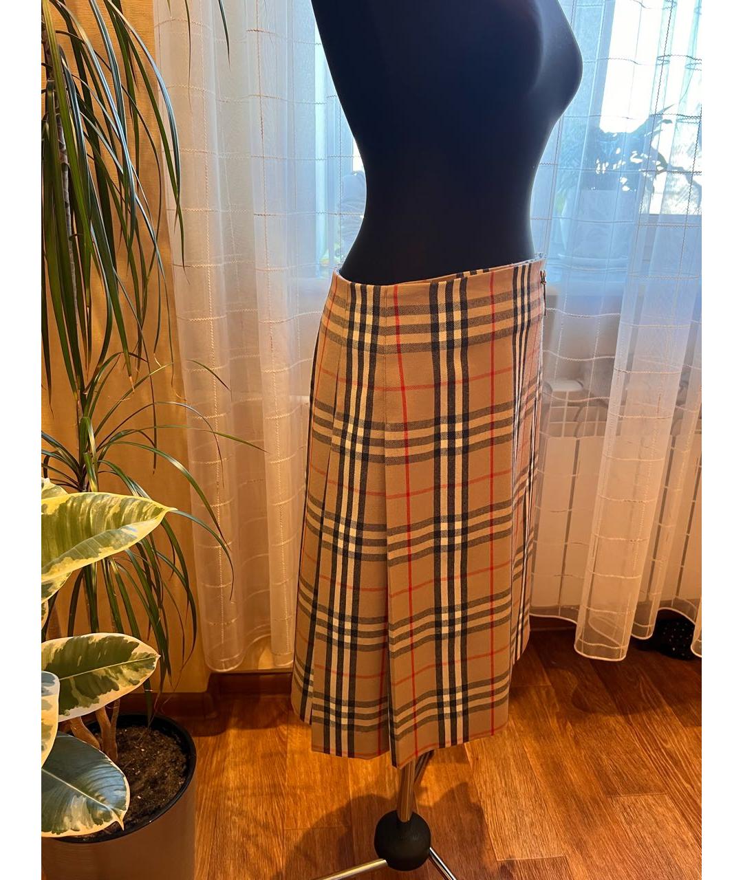 BURBERRY Бежевая шерстяная юбка миди, фото 8