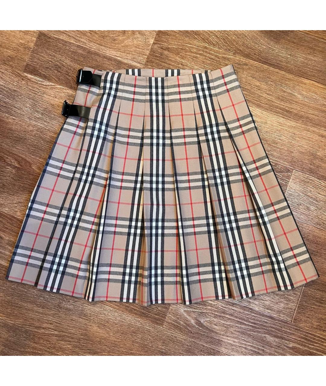 BURBERRY Бежевая шерстяная юбка миди, фото 2