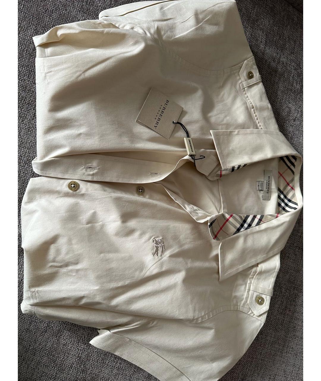 BURBERRY Бежевая хлопко-эластановая рубашка, фото 5