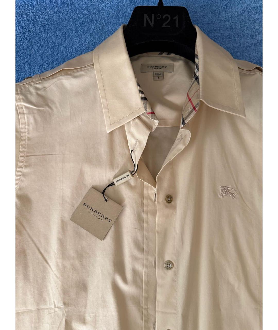 BURBERRY Бежевая хлопко-эластановая рубашка, фото 3