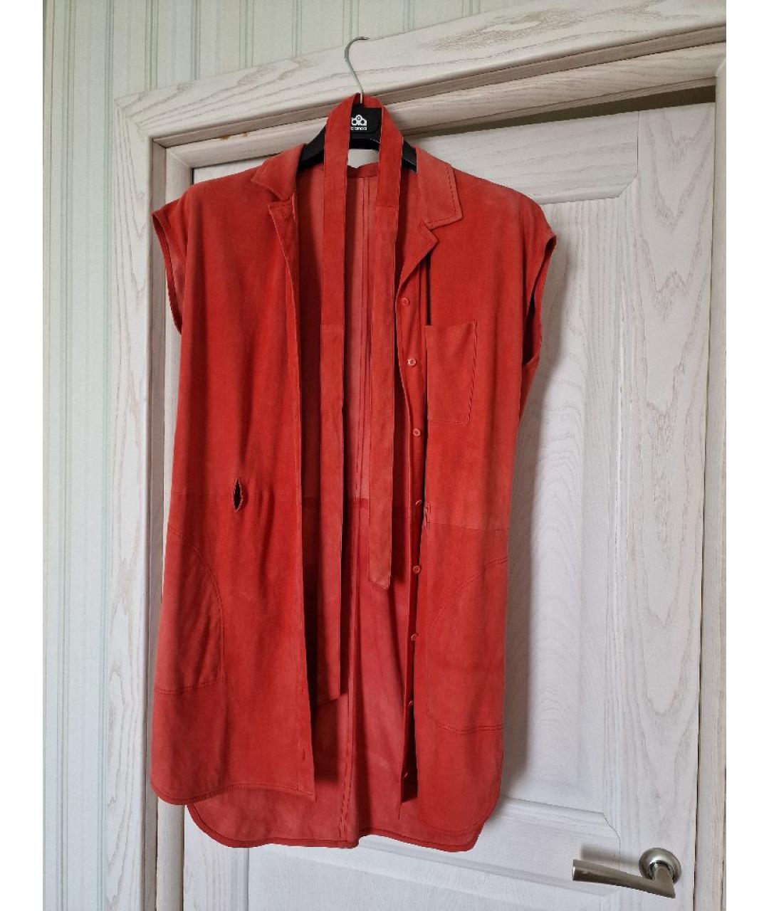 YVES SALOMON Коралловое кожаное коктейльное платье, фото 7