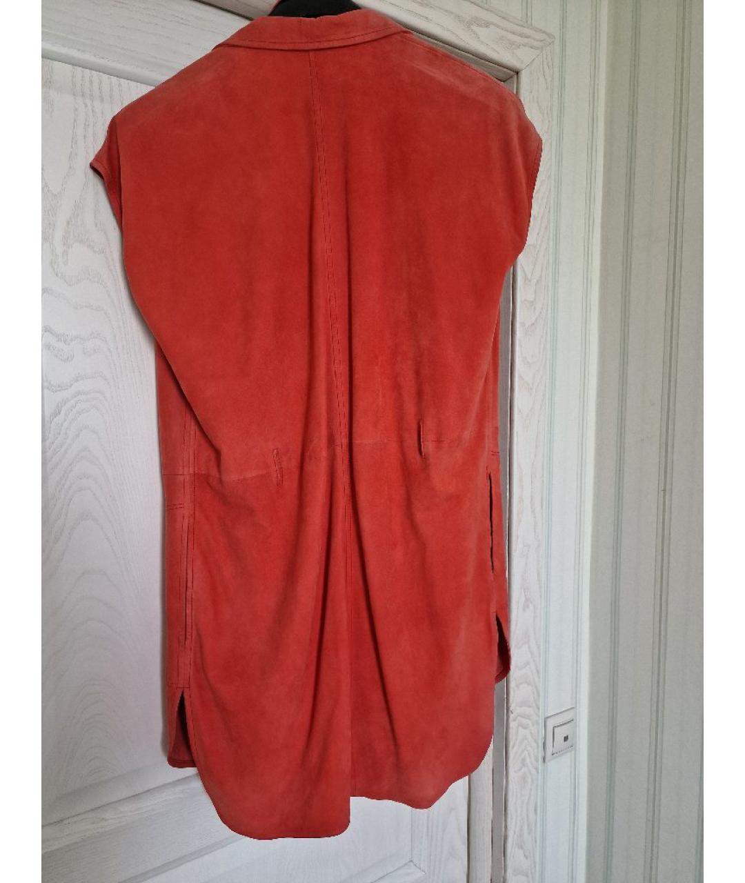 YVES SALOMON Коралловое кожаное коктейльное платье, фото 2