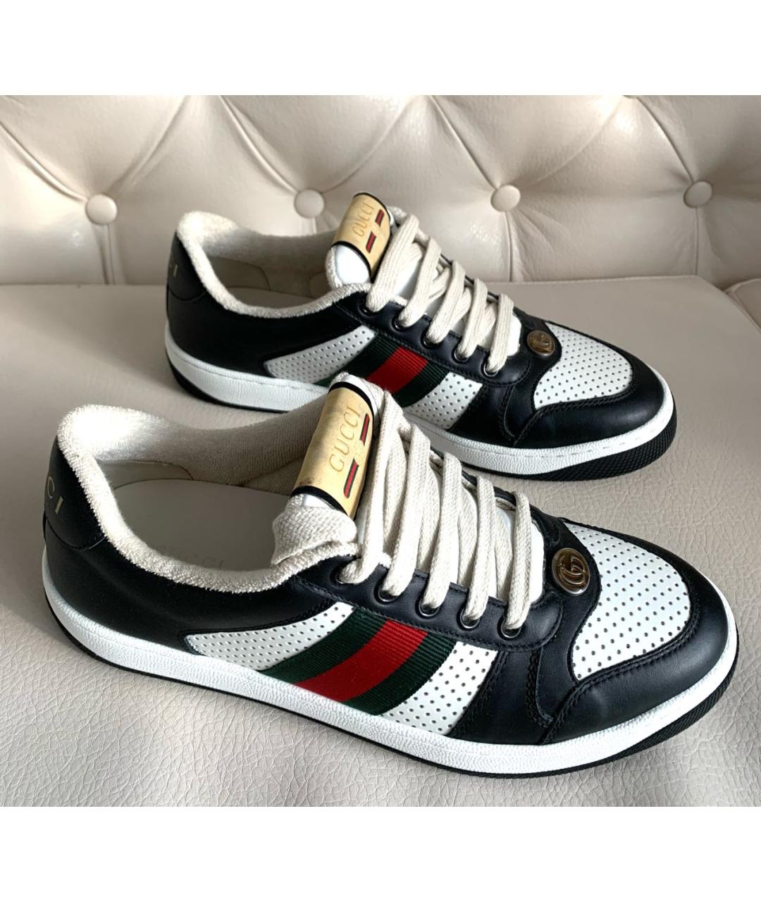 GUCCI Черные кожаные низкие кроссовки / кеды, фото 2