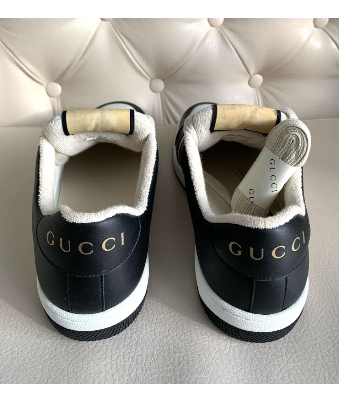 GUCCI Черные кожаные низкие кроссовки / кеды, фото 5