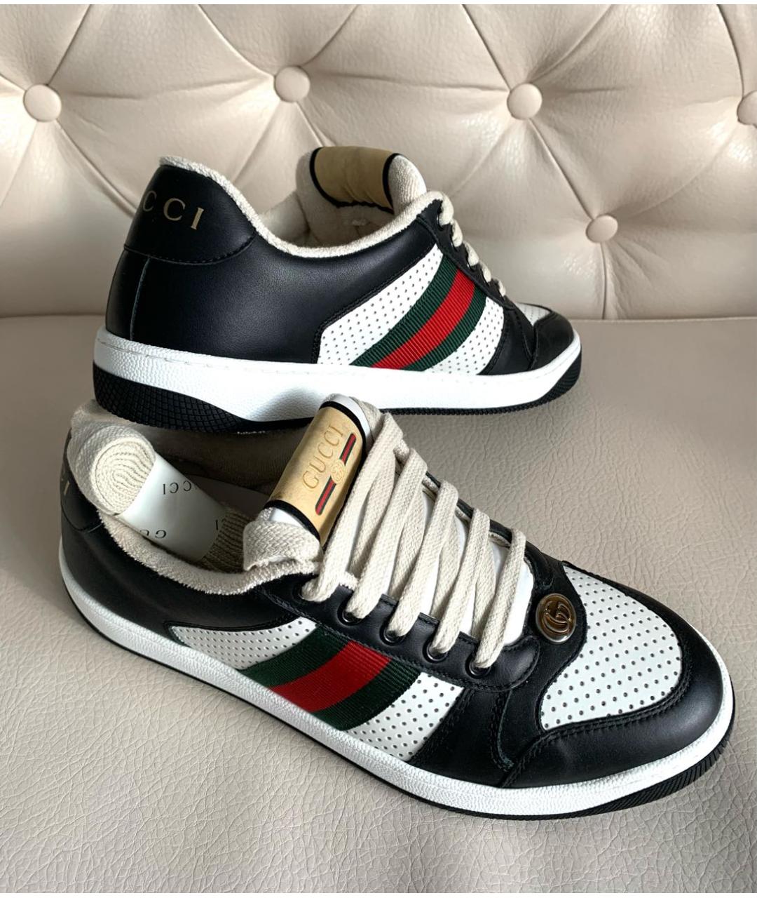 GUCCI Черные кожаные низкие кроссовки / кеды, фото 4