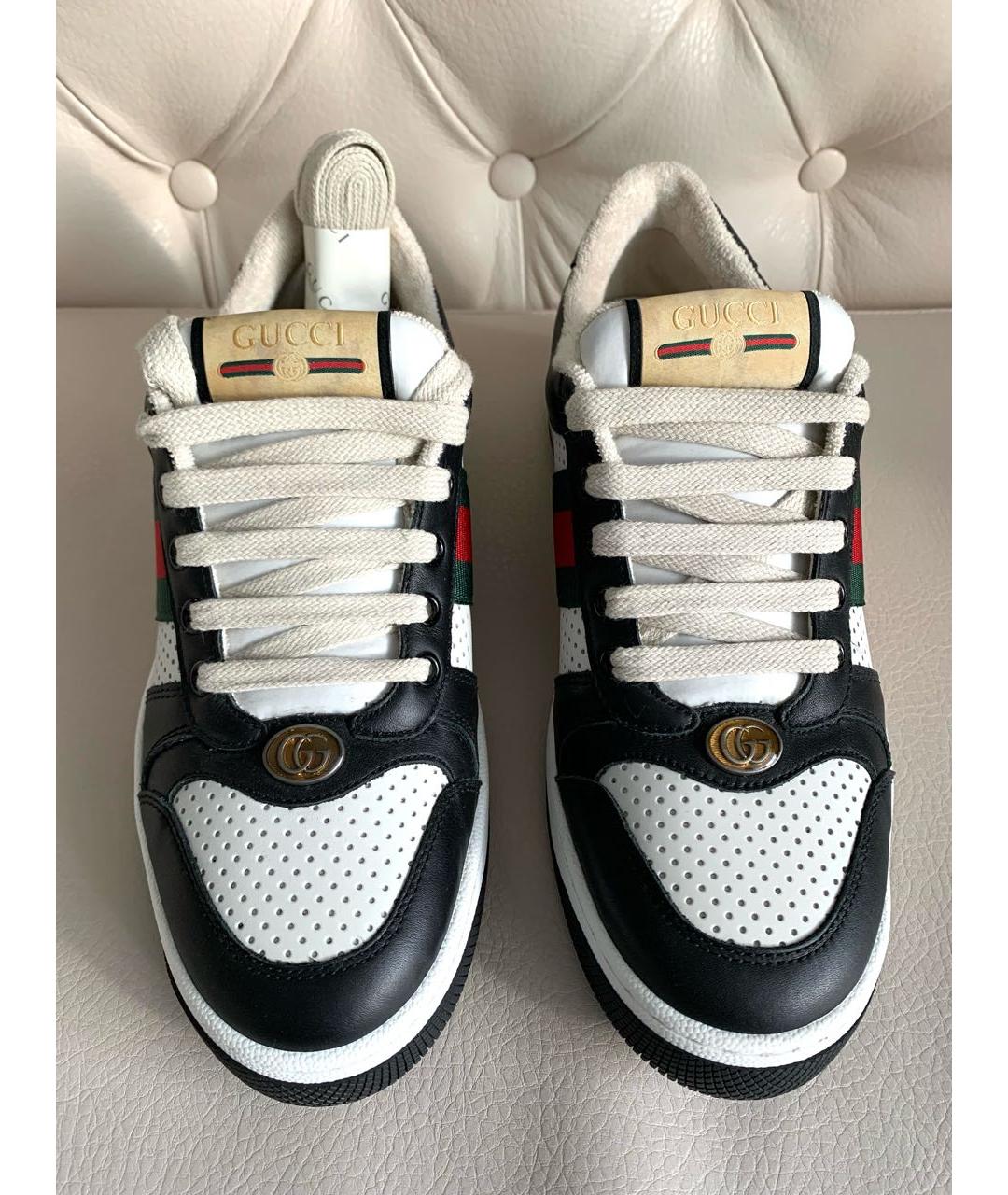 GUCCI Черные кожаные низкие кроссовки / кеды, фото 6