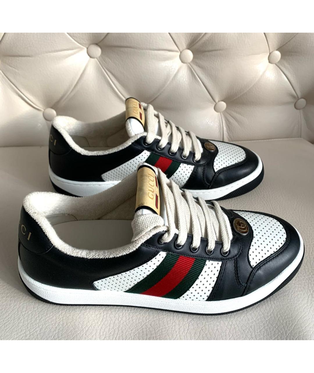 GUCCI Черные кожаные низкие кроссовки / кеды, фото 7