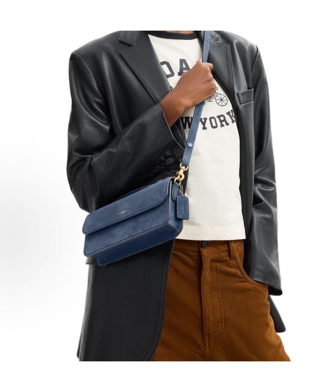 COACH Голубая замшевая сумка через плечо, фото 6