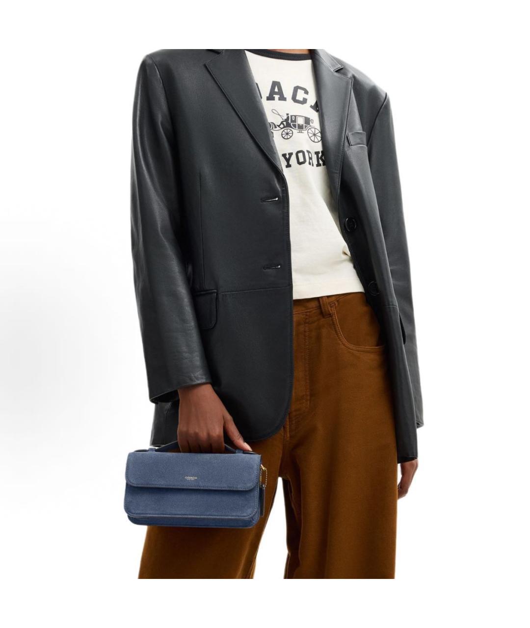 COACH Голубая замшевая сумка через плечо, фото 4