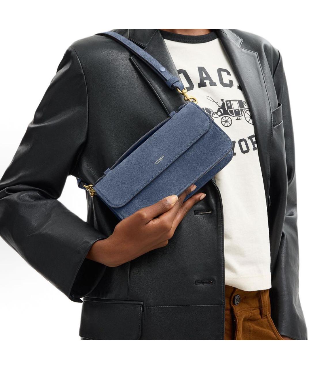 COACH Голубая замшевая сумка через плечо, фото 5