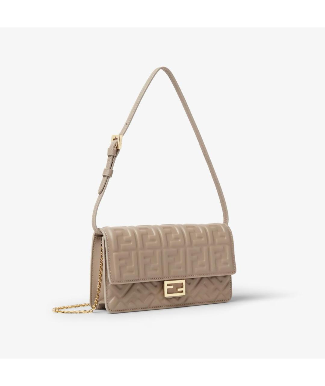 FENDI Бежевая кожаная сумка через плечо, фото 2