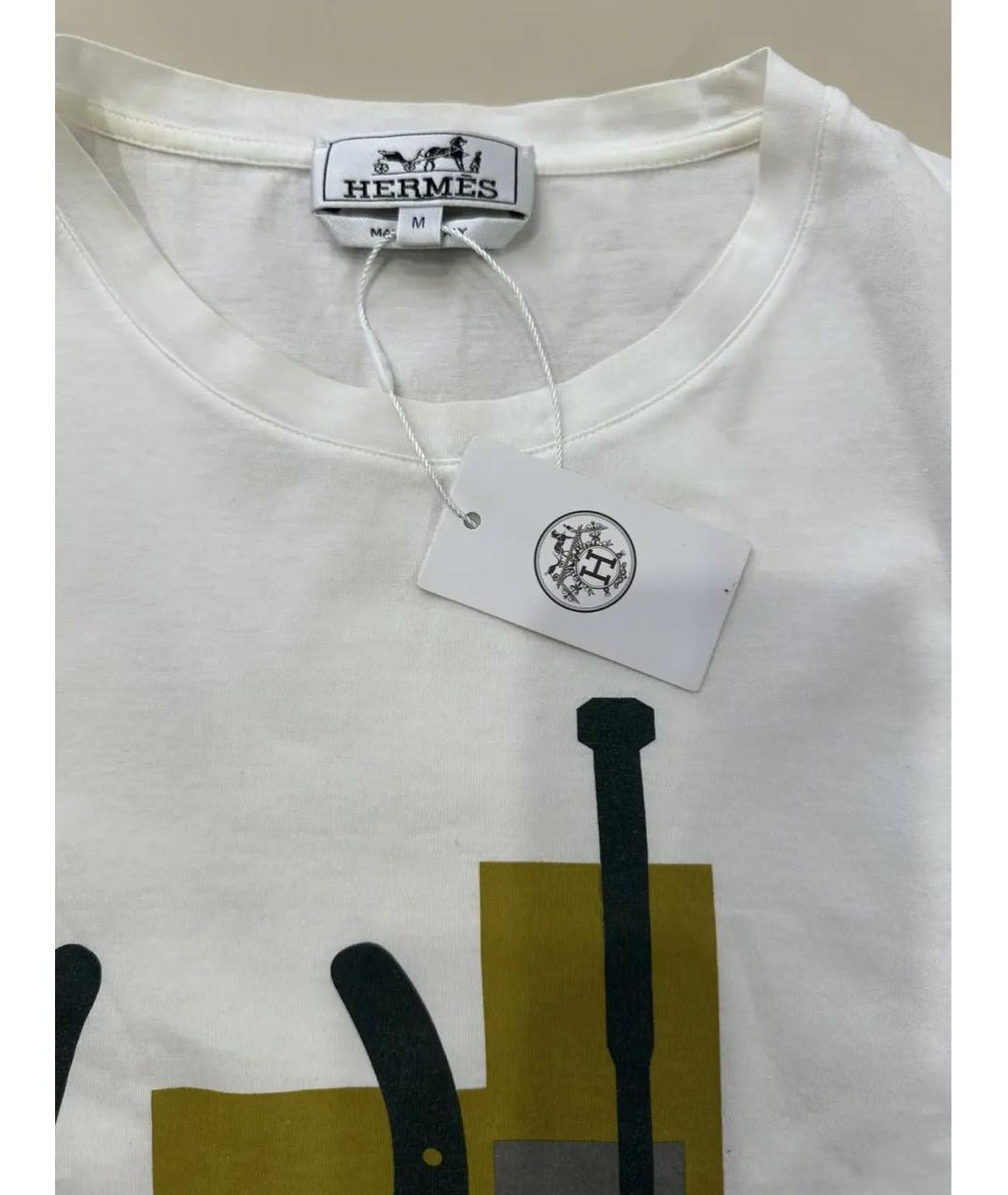 HERMES Белая хлопковая футболка, фото 7