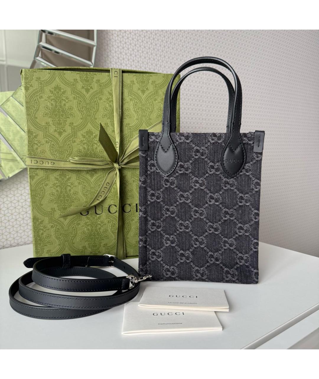 GUCCI Антрацитовая жаккардовая сумка через плечо, фото 2