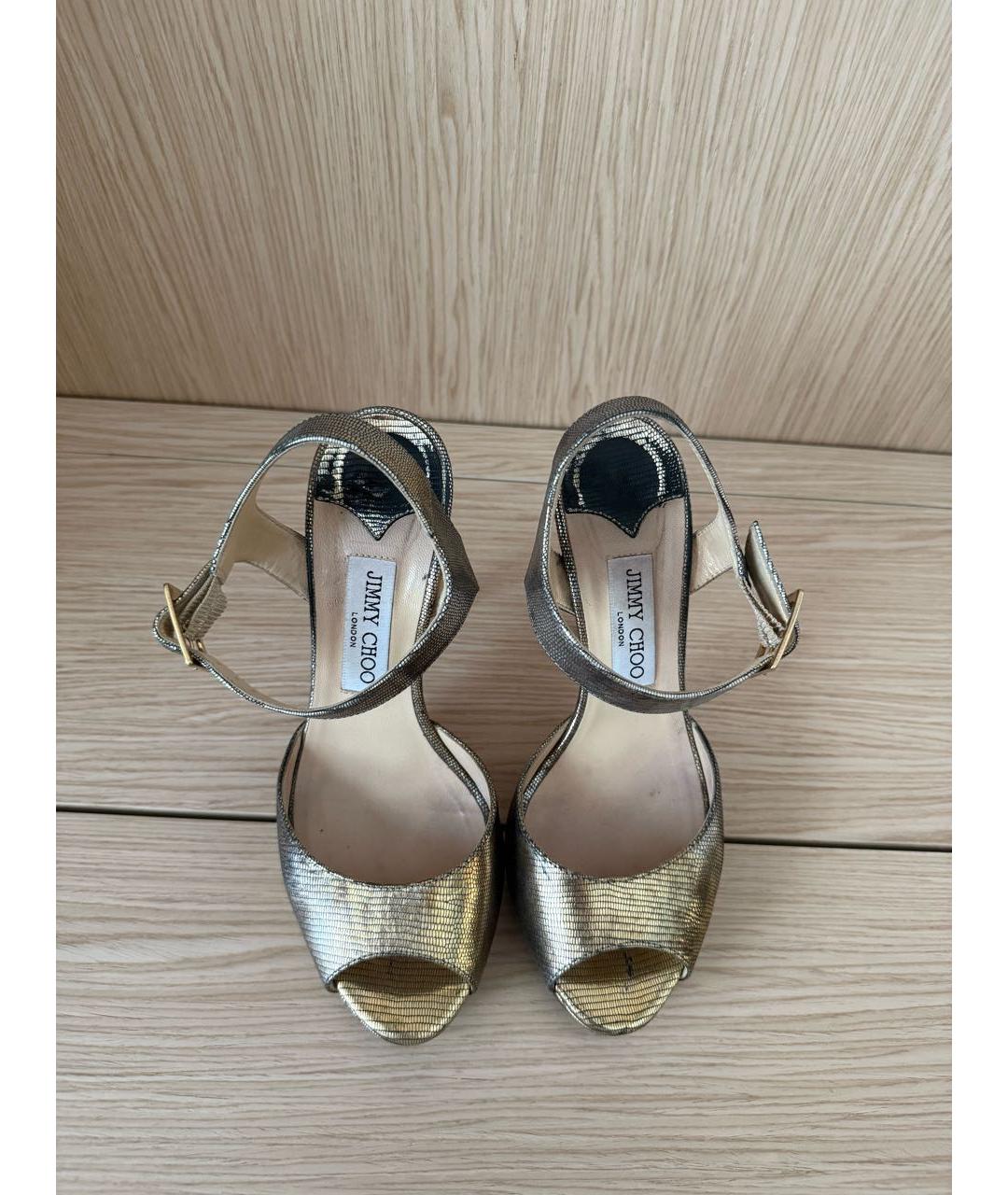 JIMMY CHOO Золотые кожаные босоножки, фото 2
