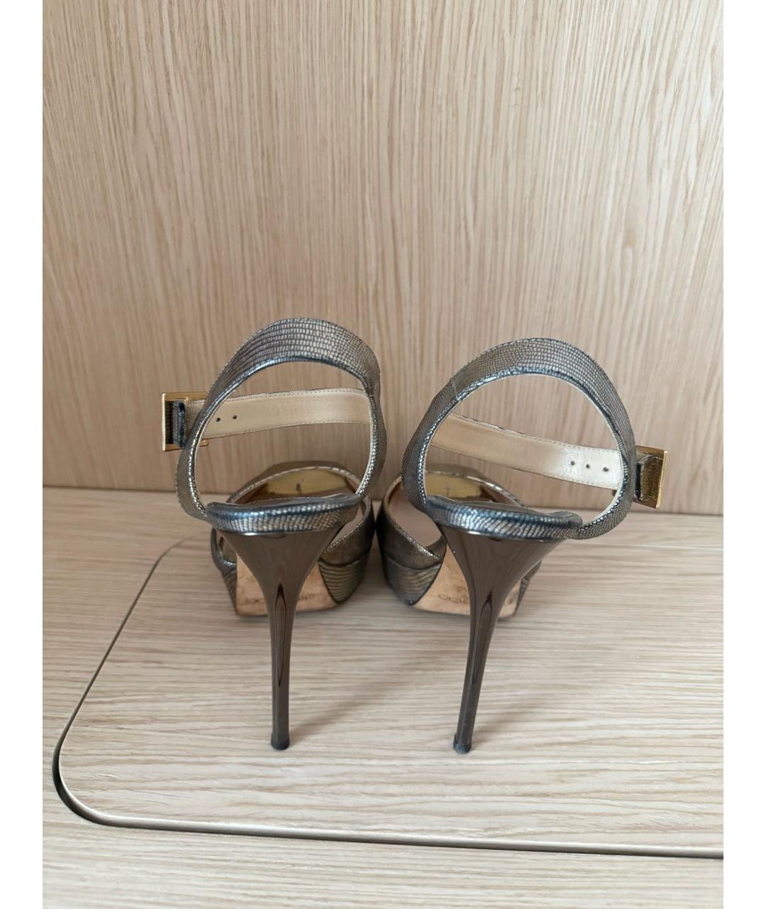 JIMMY CHOO Золотые кожаные босоножки, фото 3