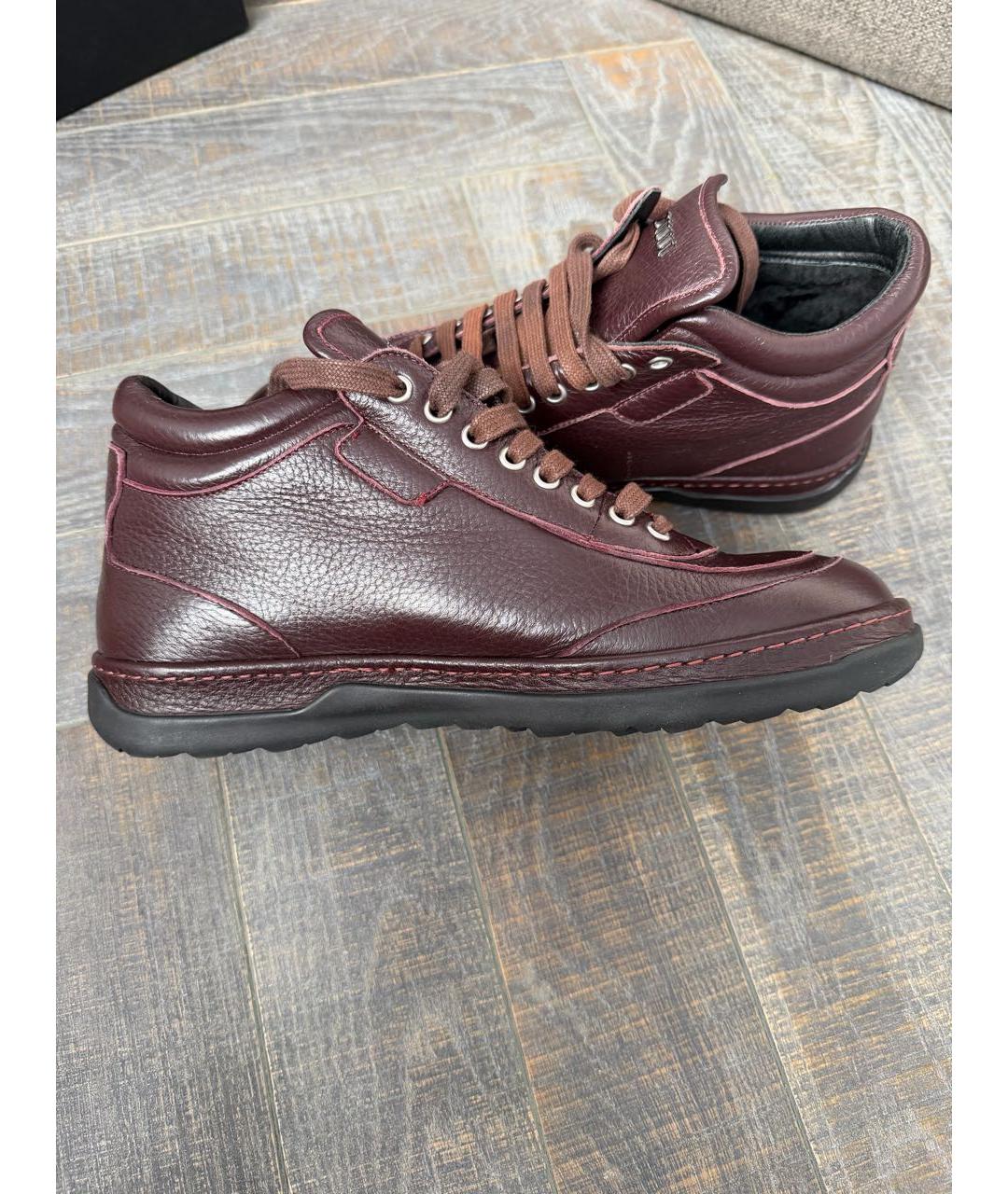 ZILLI Бордовые кожаные низкие ботинки, фото 5