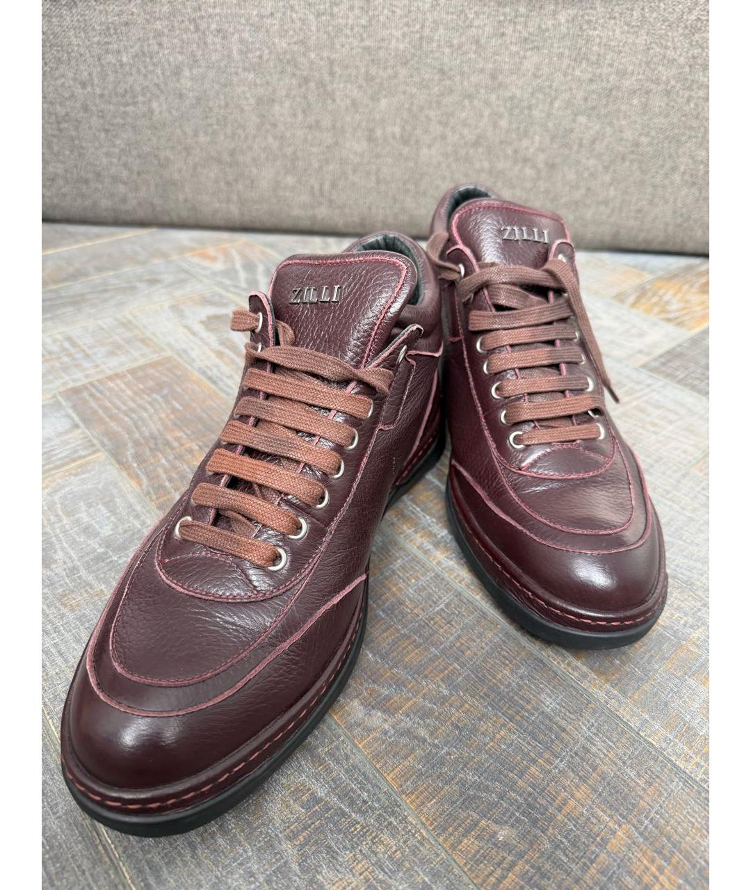 ZILLI Бордовые кожаные низкие ботинки, фото 3
