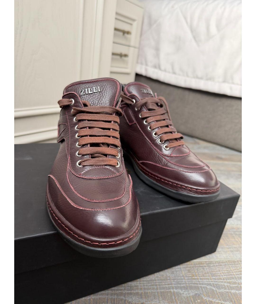 ZILLI Бордовые кожаные низкие ботинки, фото 2