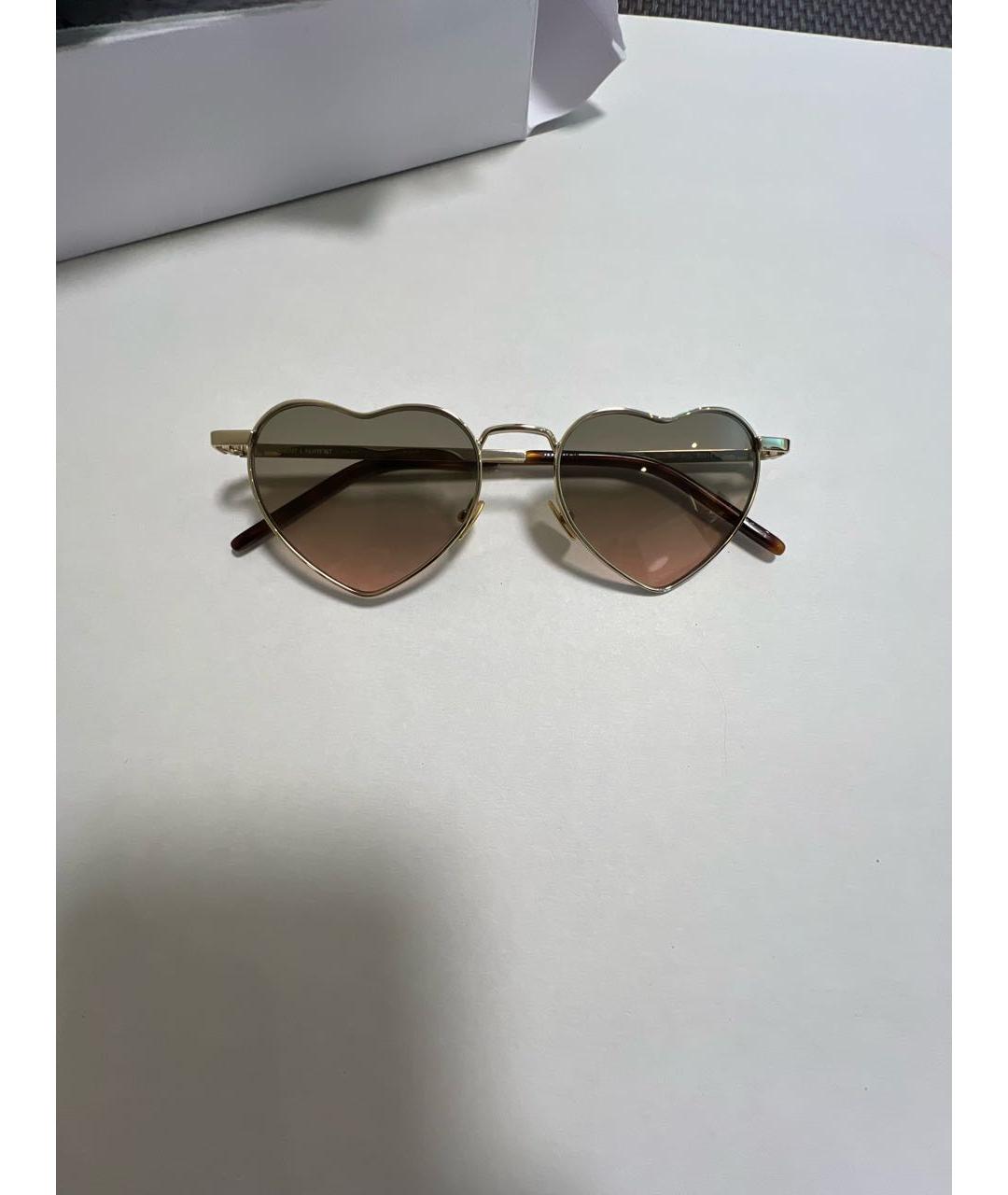 SAINT LAURENT Коричневые металлические солнцезащитные очки, фото 4