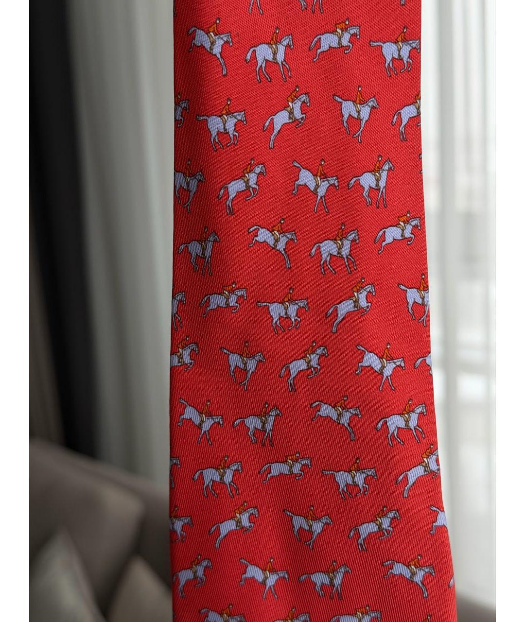 HERMES Красный шелковый галстук, фото 4