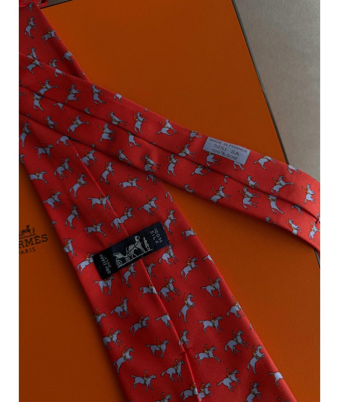 HERMES Красный шелковый галстук, фото 5