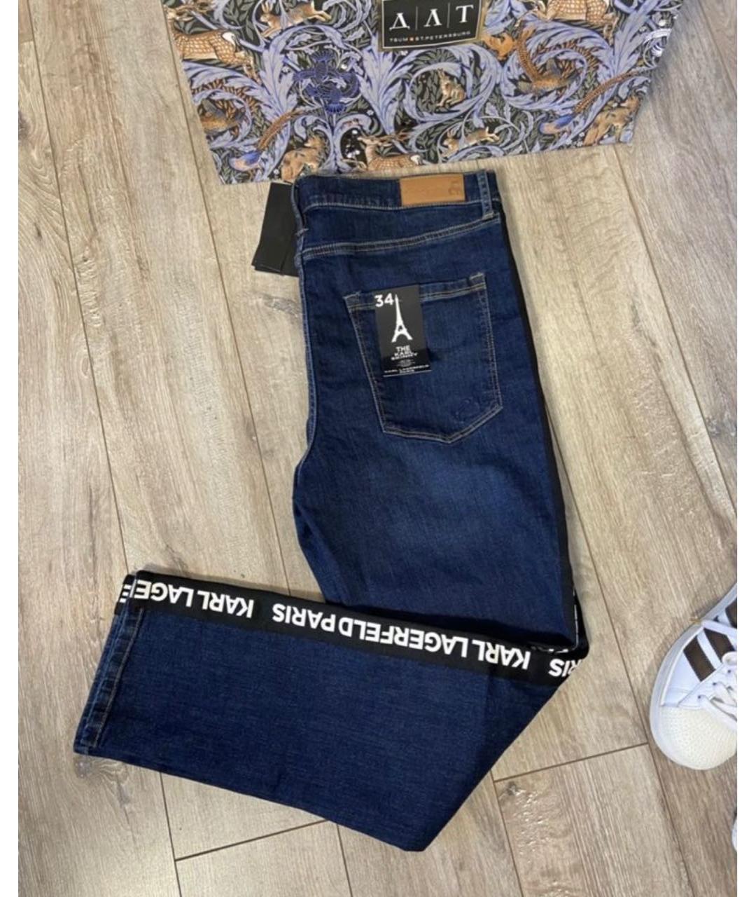 KARL LAGERFELD Темно-синие хлопко-эластановые прямые джинсы, фото 8