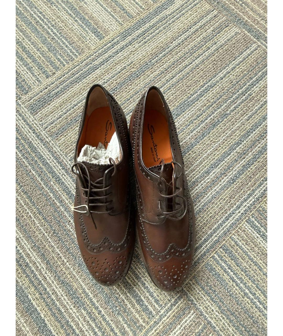 SANTONI Коричневые кожаные туфли, фото 3