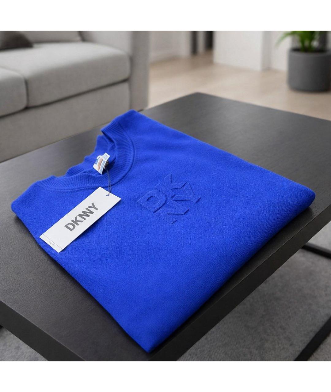 DKNY Синий хлопко-эластановый джемпер / свитер, фото 2