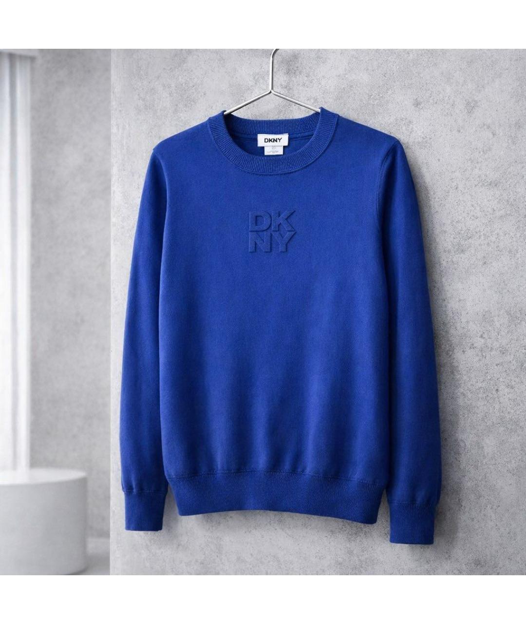 DKNY Синий хлопко-эластановый джемпер / свитер, фото 7