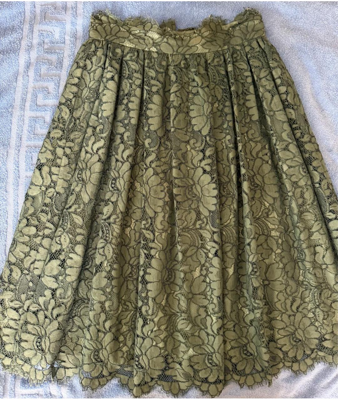 DOLCE&GABBANA Зеленая кружевная юбка миди, фото 2