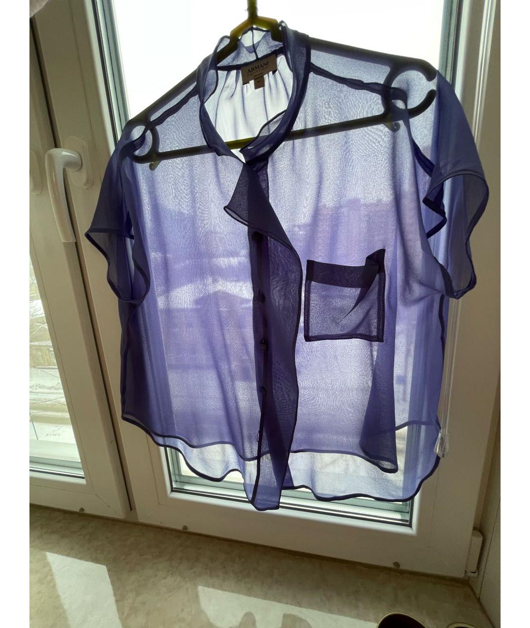 ARMANI COLLEZIONI Голубая шелковая блузы, фото 6