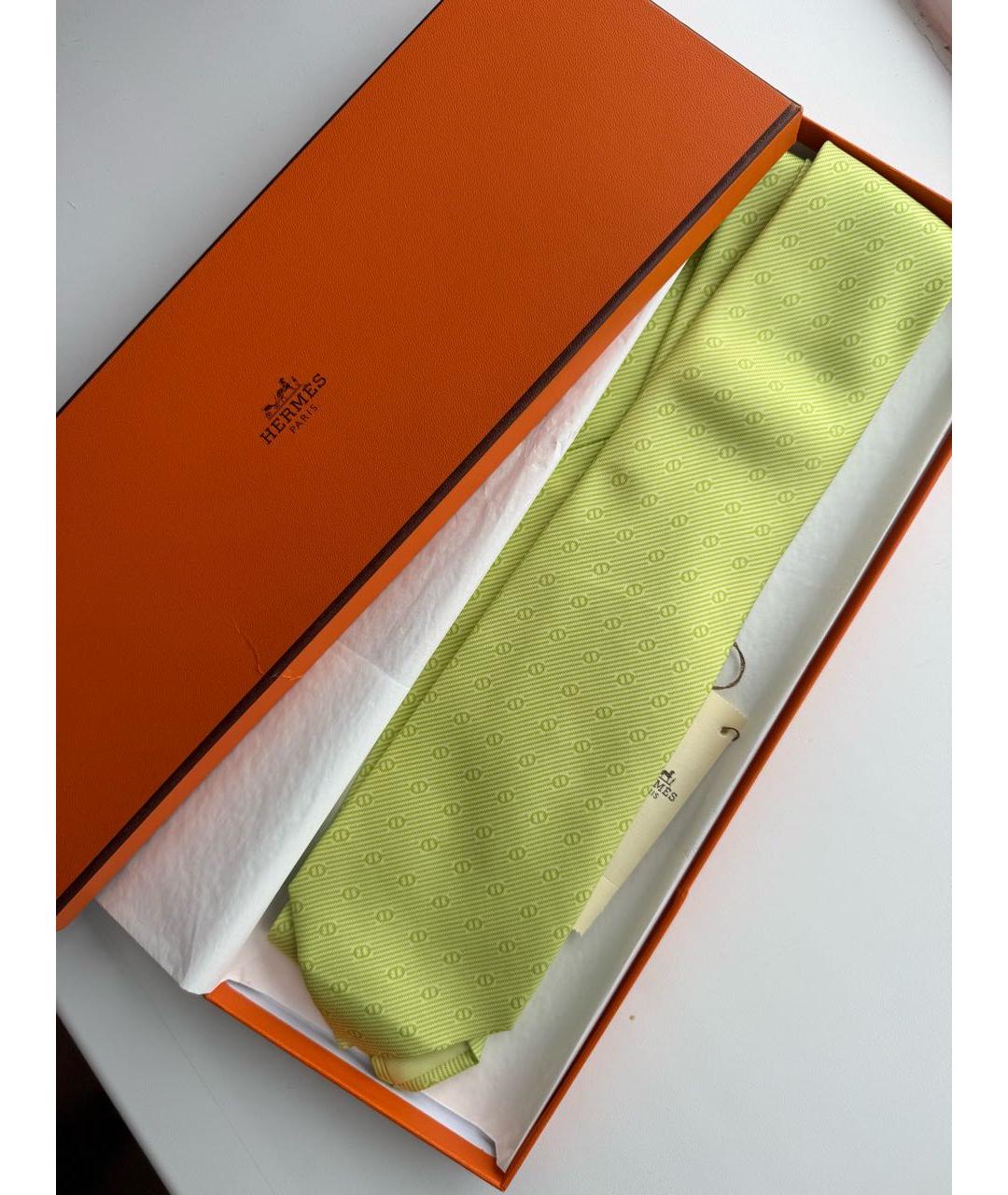 HERMES Желтый шелковый галстук, фото 3