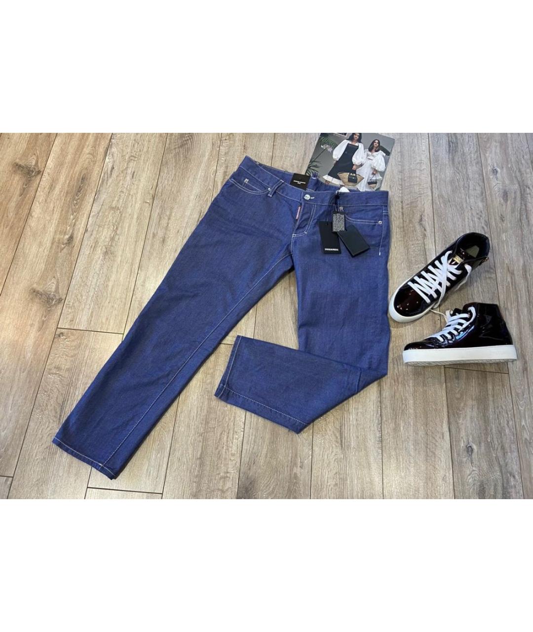 DSQUARED2 Голубые хлопко-полиэстеровые прямые джинсы, фото 8