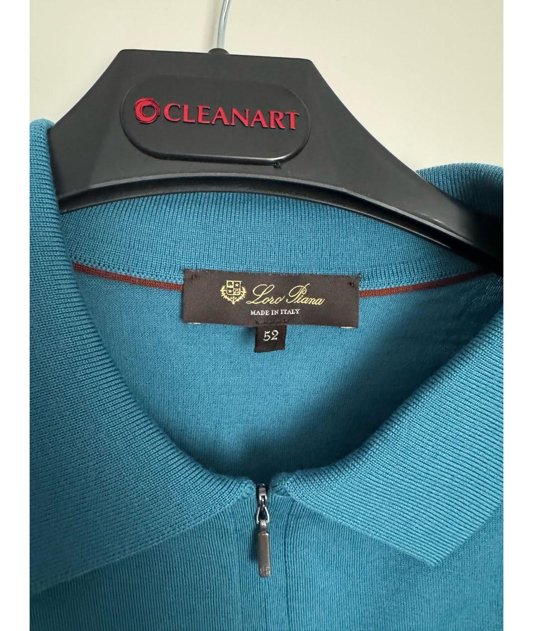 LORO PIANA Бирюзовое хлопко-шерстяное поло с коротким рукавом, фото 5
