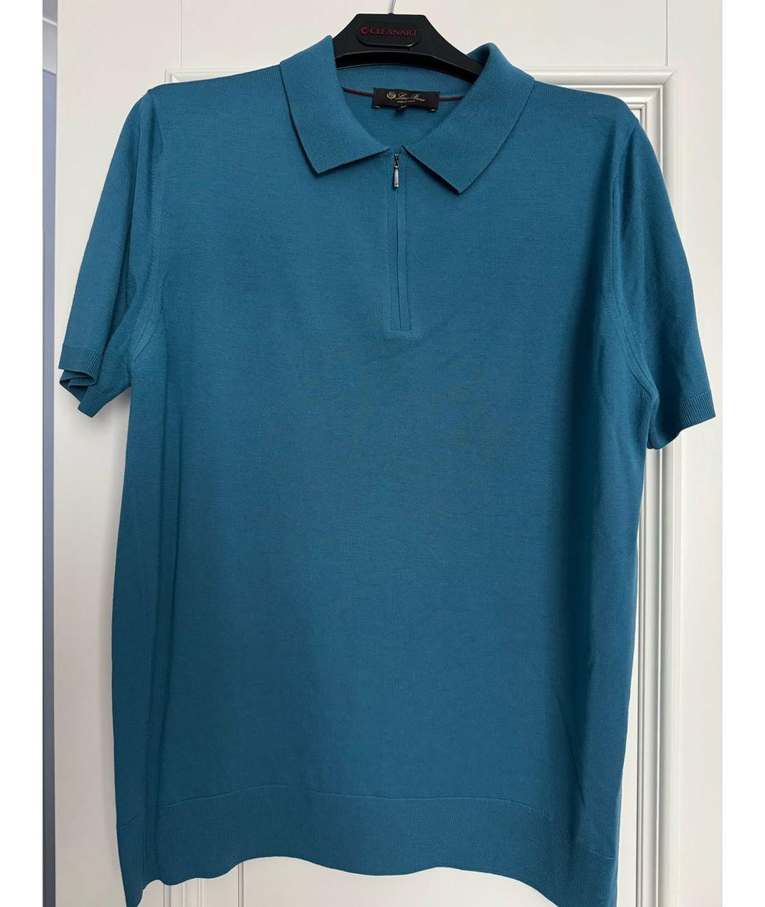 LORO PIANA Бирюзовое хлопко-шерстяное поло с коротким рукавом, фото 7