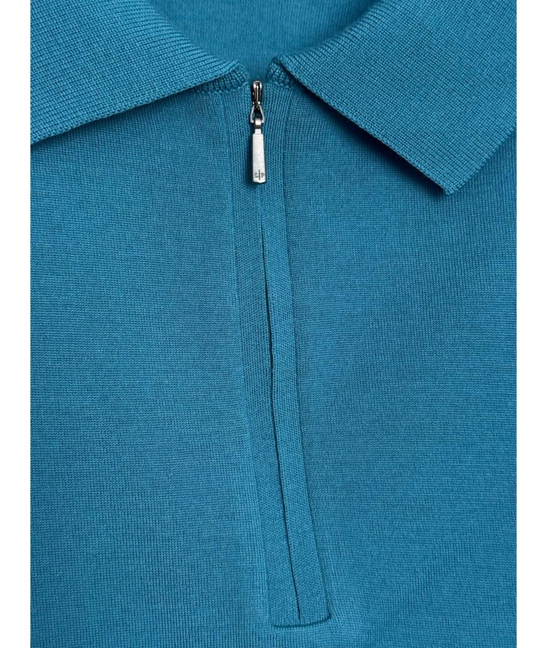 LORO PIANA Бирюзовое хлопко-шерстяное поло с коротким рукавом, фото 3