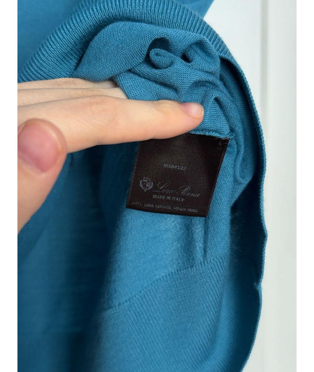 LORO PIANA Бирюзовое хлопко-шерстяное поло с коротким рукавом, фото 4