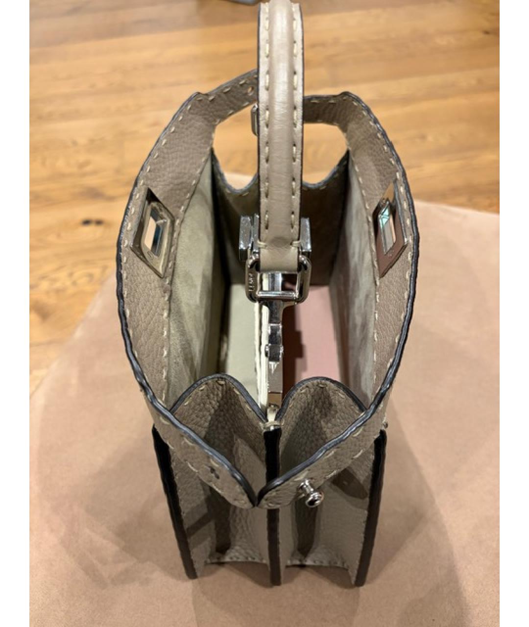 FENDI Бежевая кожаная сумка с короткими ручками, фото 4