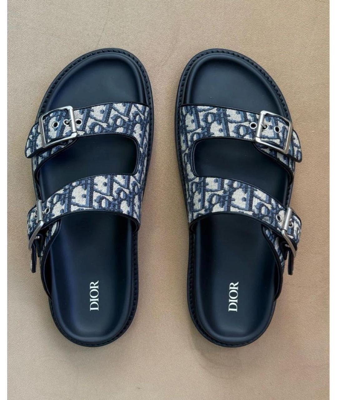CHRISTIAN DIOR Темно-синие текстильные шлепанцы, фото 2