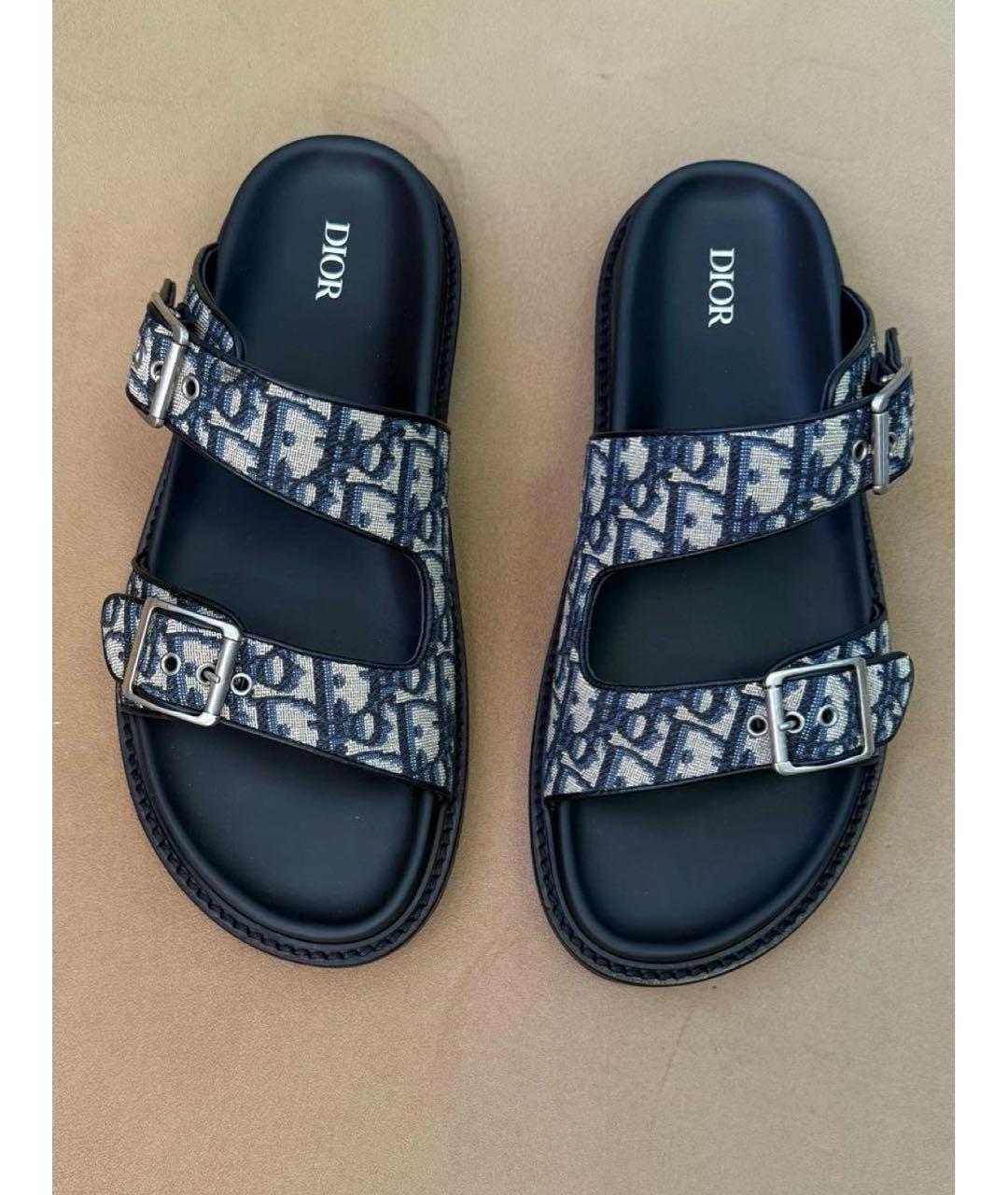CHRISTIAN DIOR Темно-синие текстильные шлепанцы, фото 3